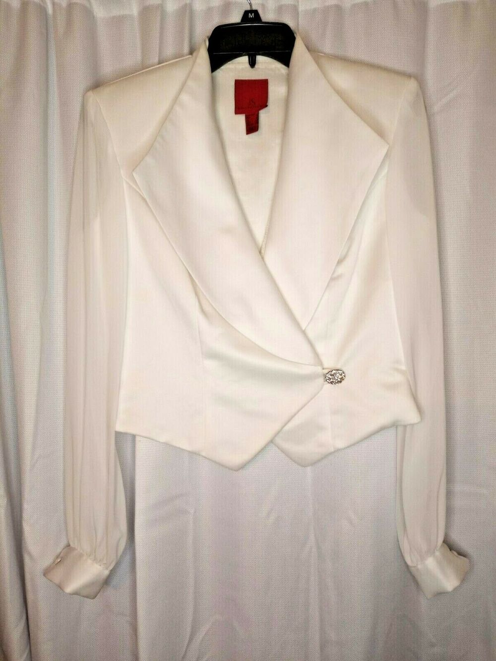 JS Collections Formal White Jacket Size 6 Satin Front